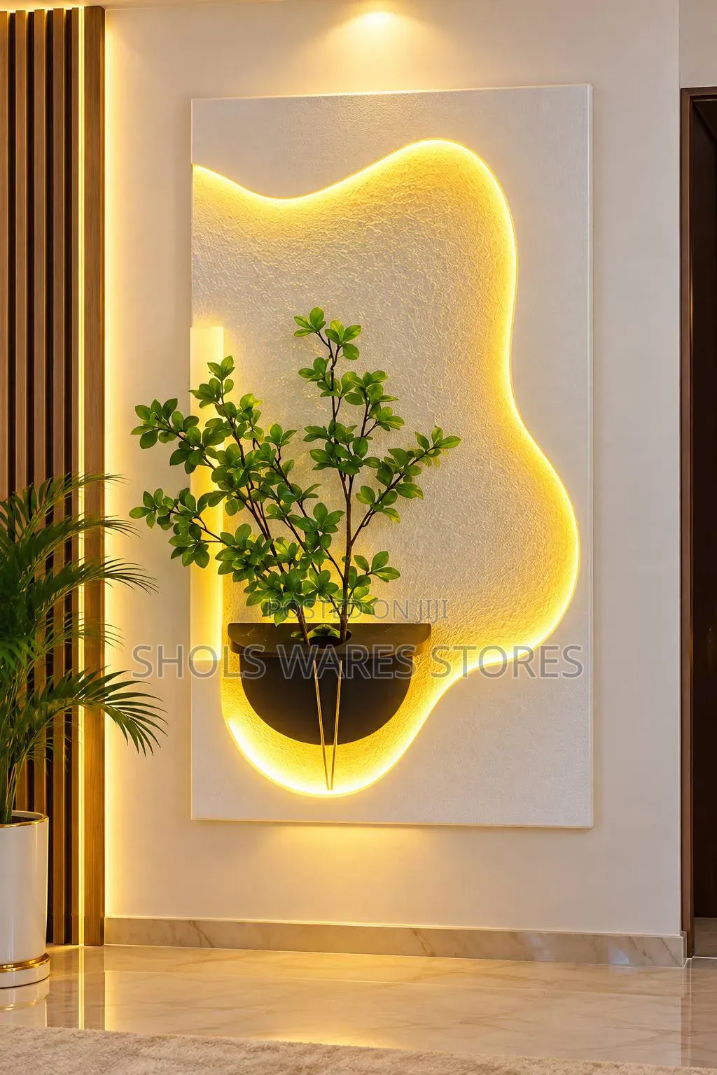 Luxury 3D Led Wavy Wall Frame With Flower Vase - 60by120cm