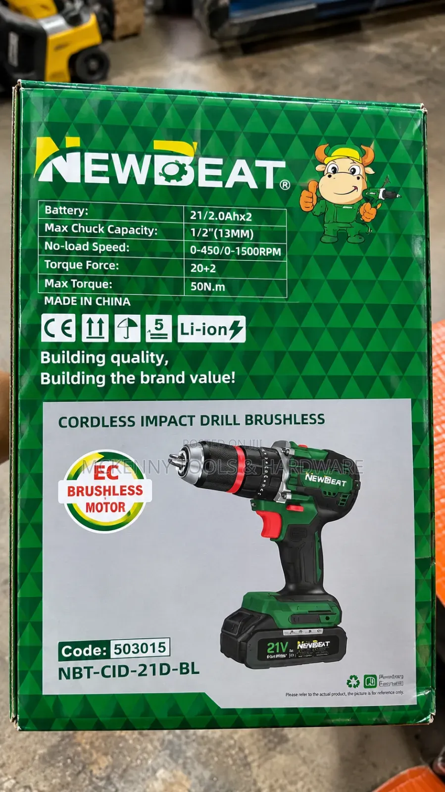 NEWBEAT 21V Brushless Cordless Impact Drill – 2 Batteries