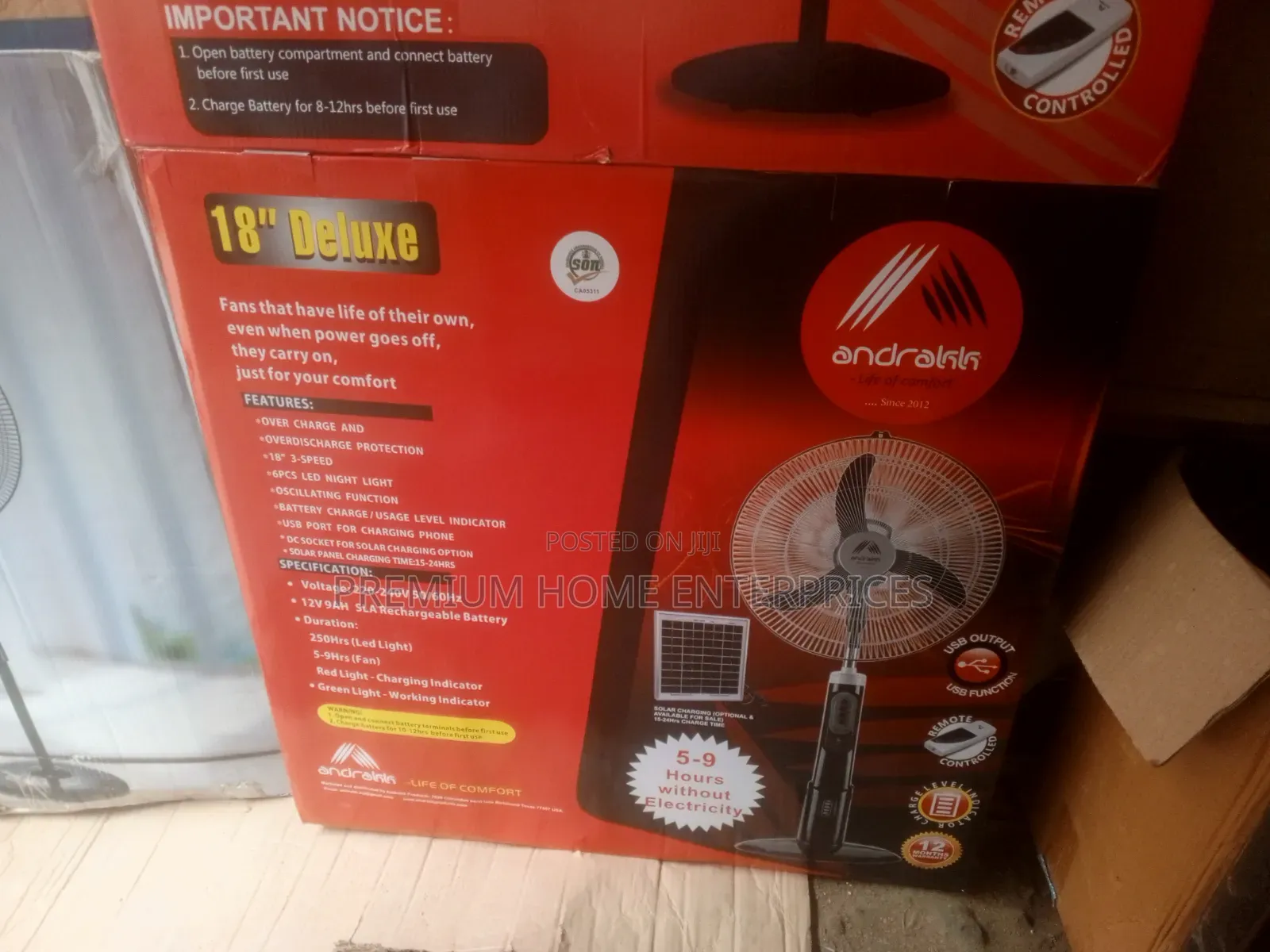 Andrakk Deluxe Rechargeable Standing Fan 18 Inches