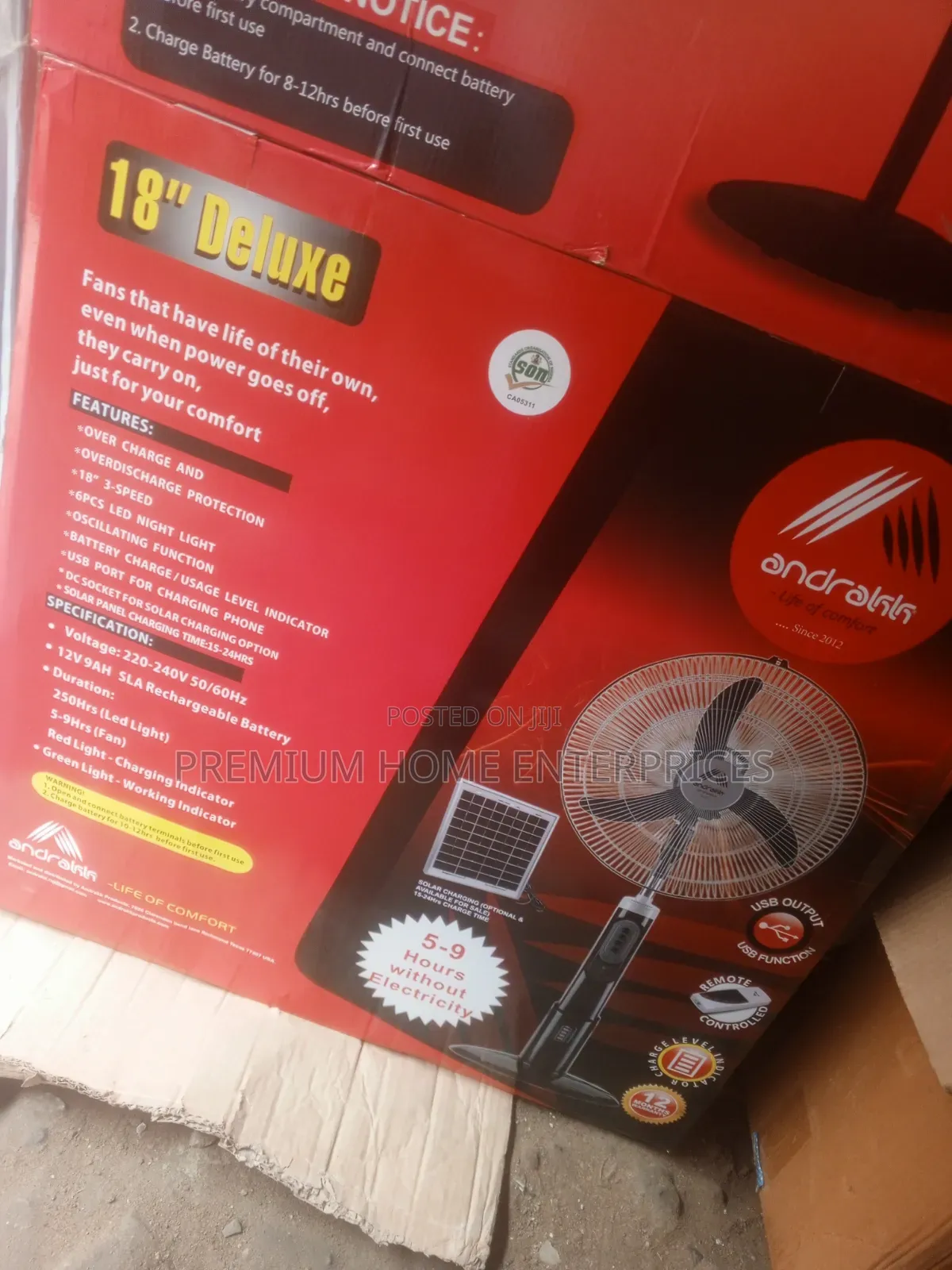 Andrakk Deluxe Rechargeable Standing Fan 18 Inches