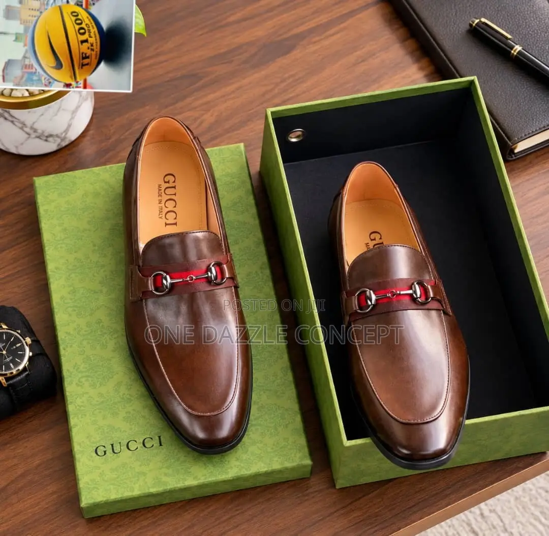 Black Leather Men Loafers /Red Striped