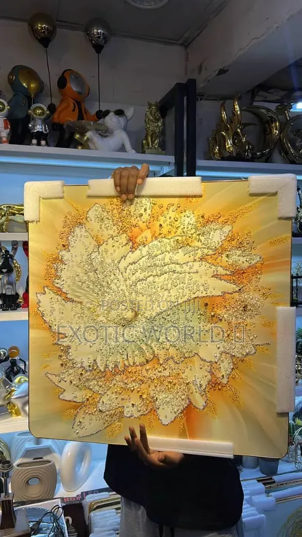 Large Gold Textured Abstract Wall Art With Gold Frame