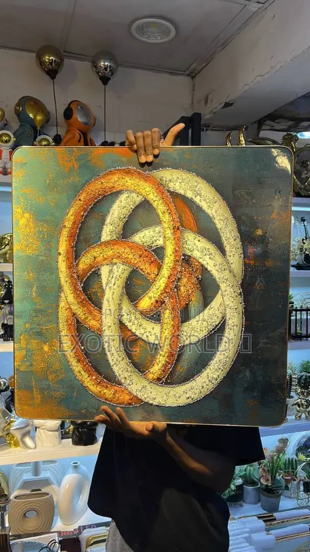 Large Gold Textured Abstract Wall Art With Gold Frame