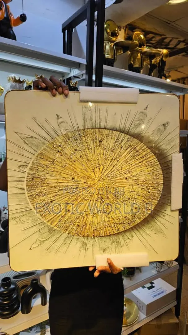 Large Gold Textured Abstract Wall Art With Gold Frame