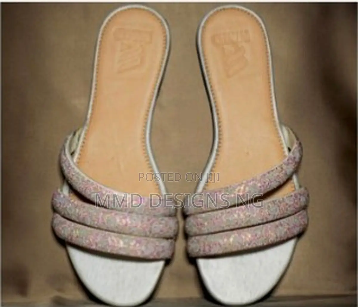 MMD Bare Belle Women's Glitter Triple-Strap Slides Size 37