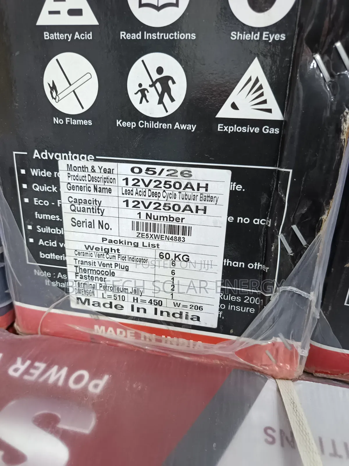 250ah 12v Sun Fit Tubular Solar Battery
