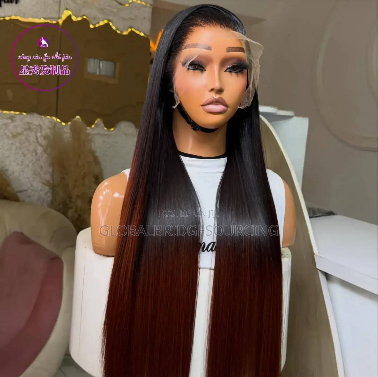 Premium Long Bone Straight Hair - Piano/Ombre Auburn Brown Tones