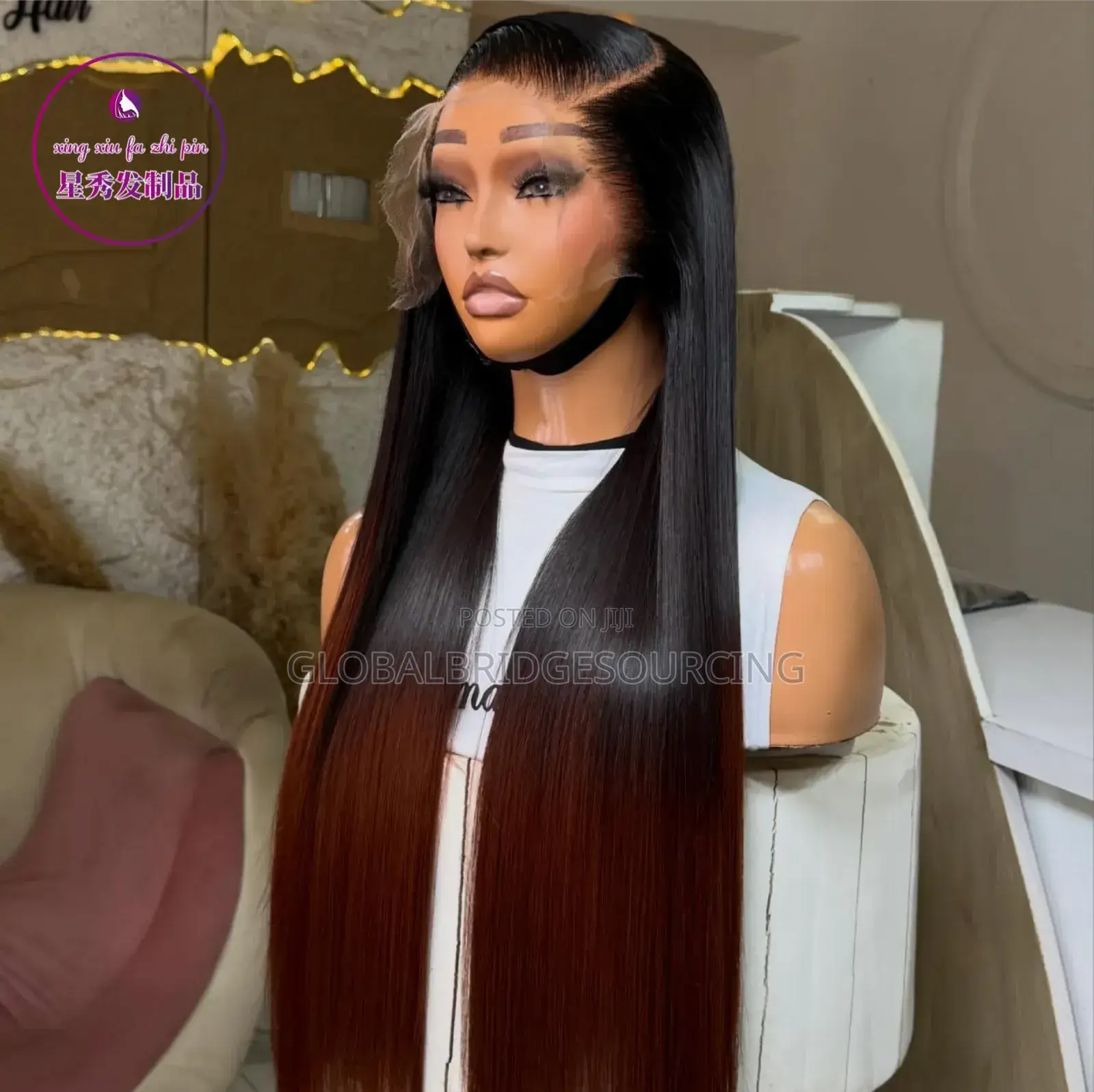 Premium Long Bone Straight Hair - Piano/Ombre Auburn Brown Tones