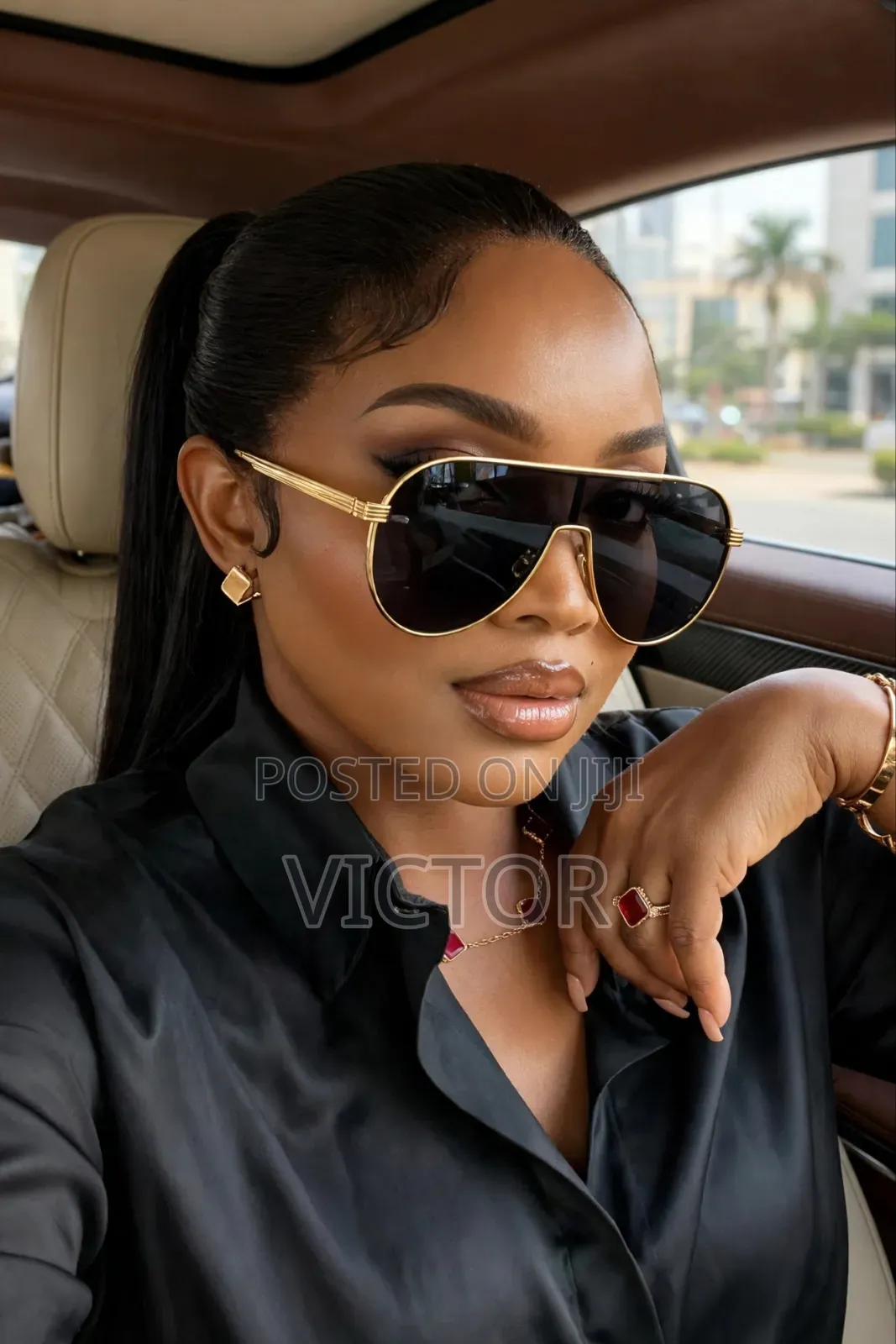 Rich Aunty Luxury Gold Aviator Sunglasses - Black Lens UV400 Baddie
