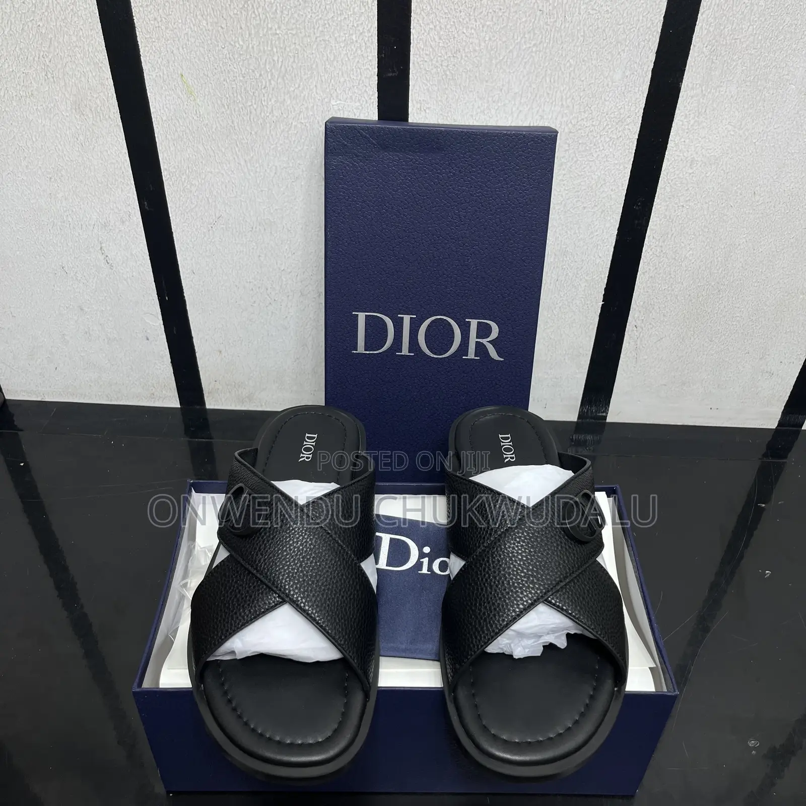 CHRISTIAN DIOR Leather Cross-Strap Slide Sandals