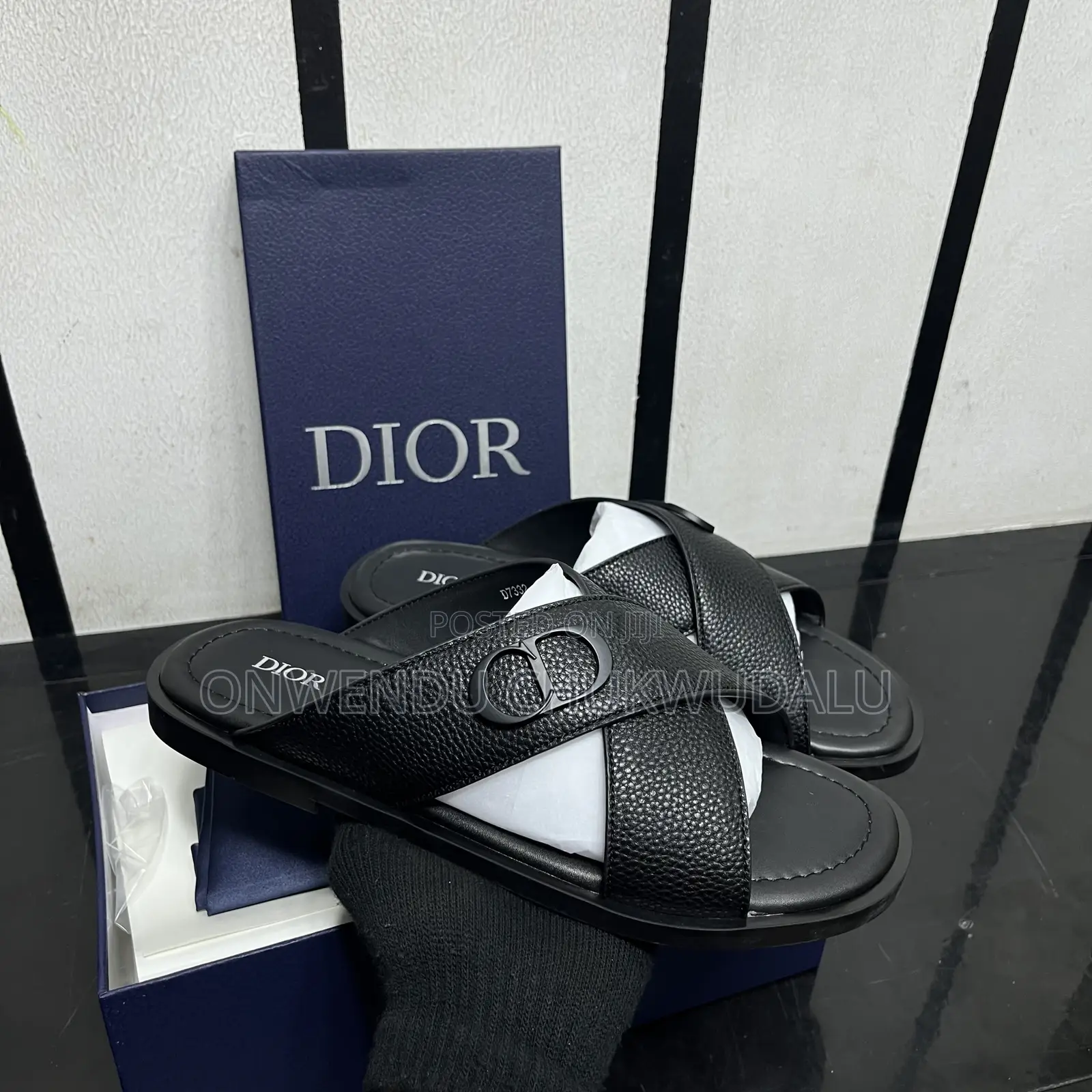 CHRISTIAN DIOR Leather Cross-Strap Slide Sandals