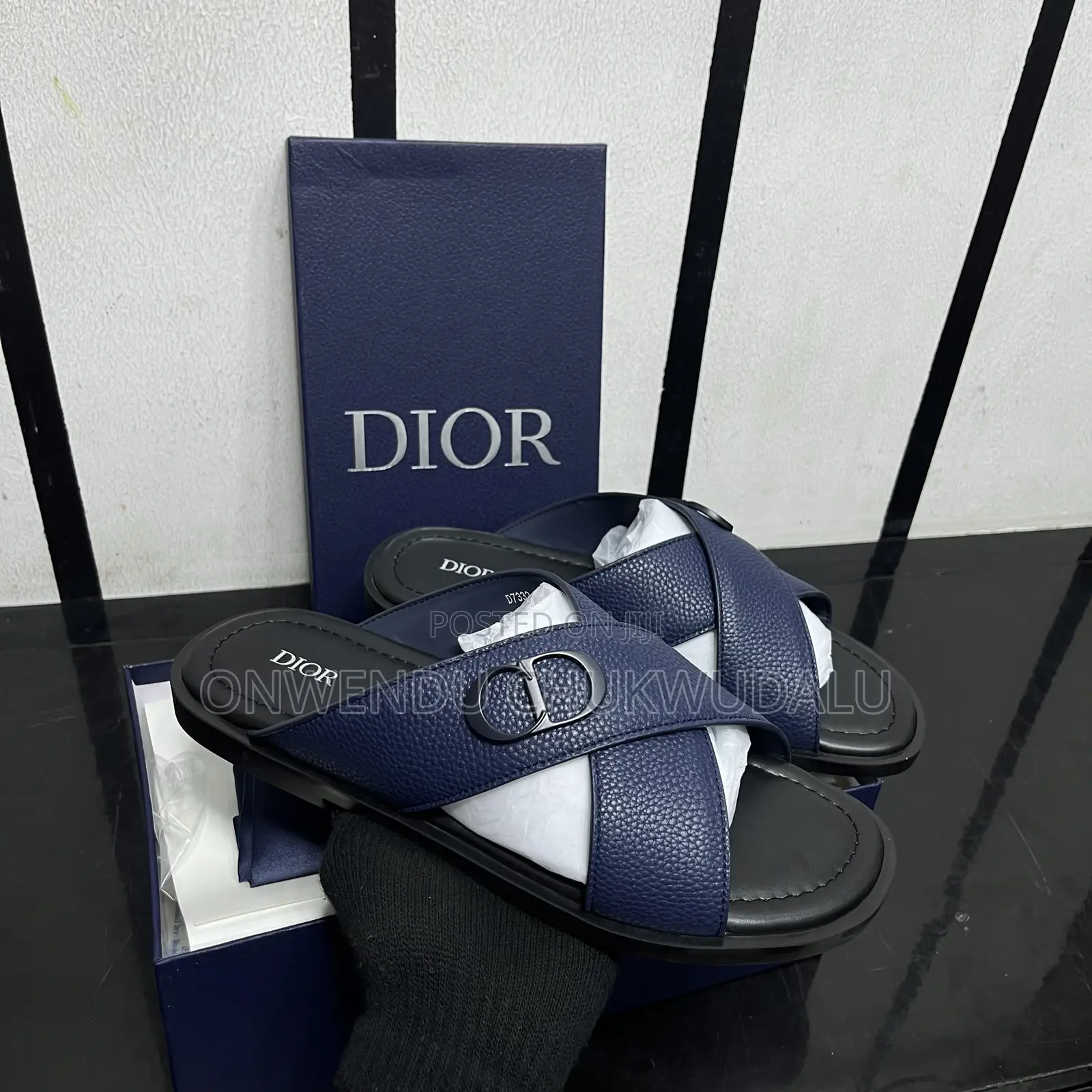 CHRISTIAN DIOR Leather Cross-Strap Slide Sandals