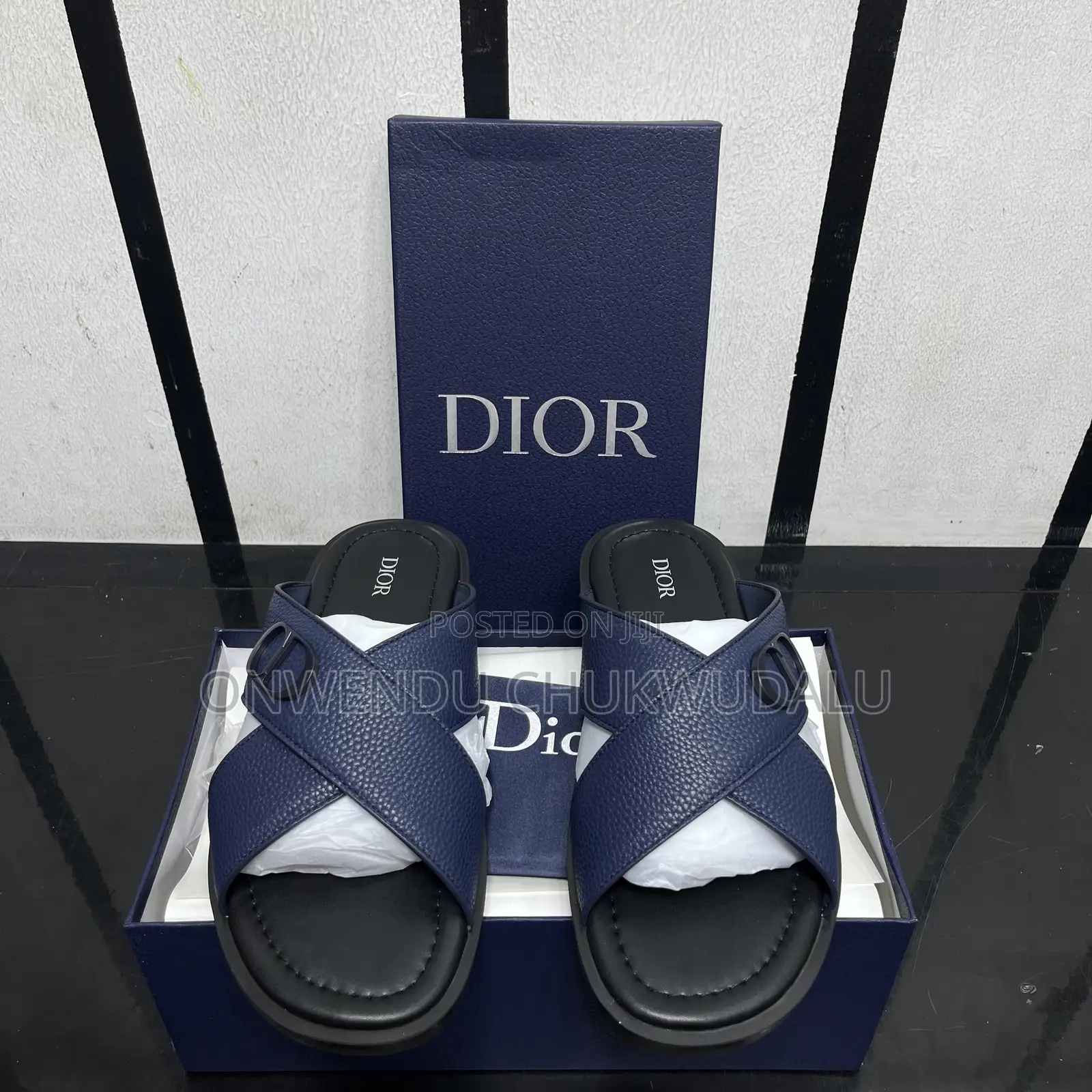 CHRISTIAN DIOR Leather Cross-Strap Slide Sandals