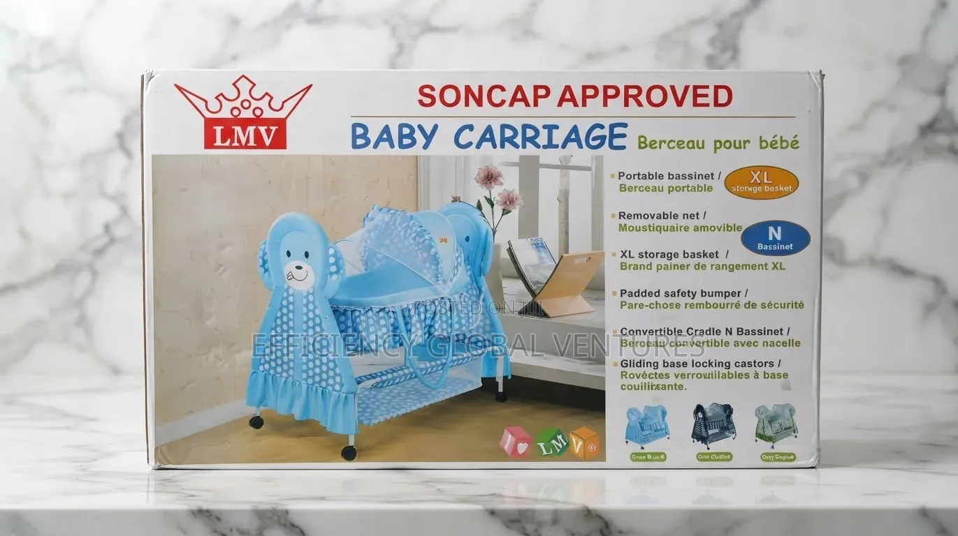 LMV Portable Baby Carriage & Bassinet With XL Storage Basket