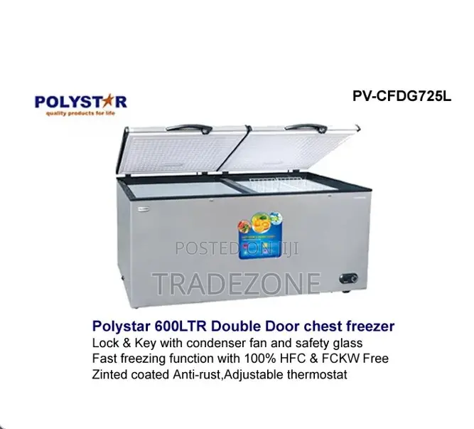 Polystar 600 Liters Double Door Chest Freezer | PV-CFDG725L
