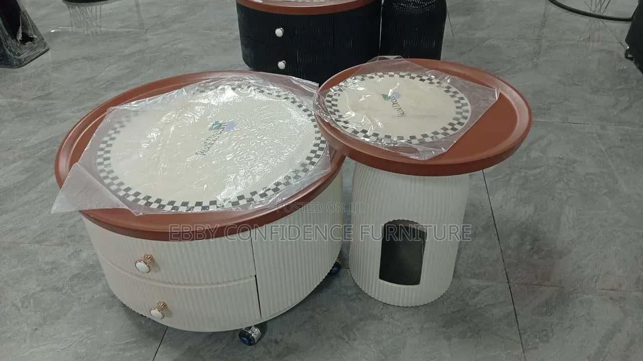 Round Center Table With Drawers + 1 Side Table