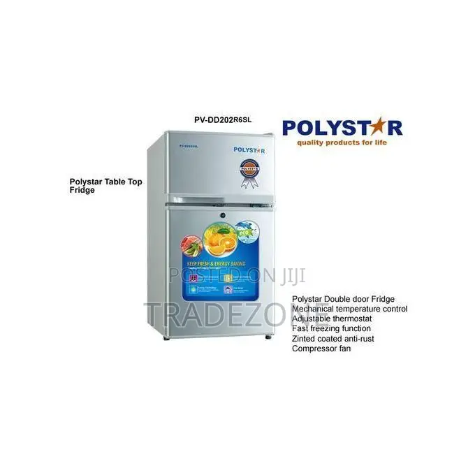 Polystar Double Door Table Top Refrigerator PV-DD202R6SL