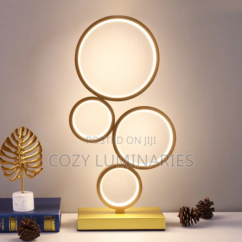 Modern 4-Ring LED Table Lamp | Bedside & Desk Light, White,