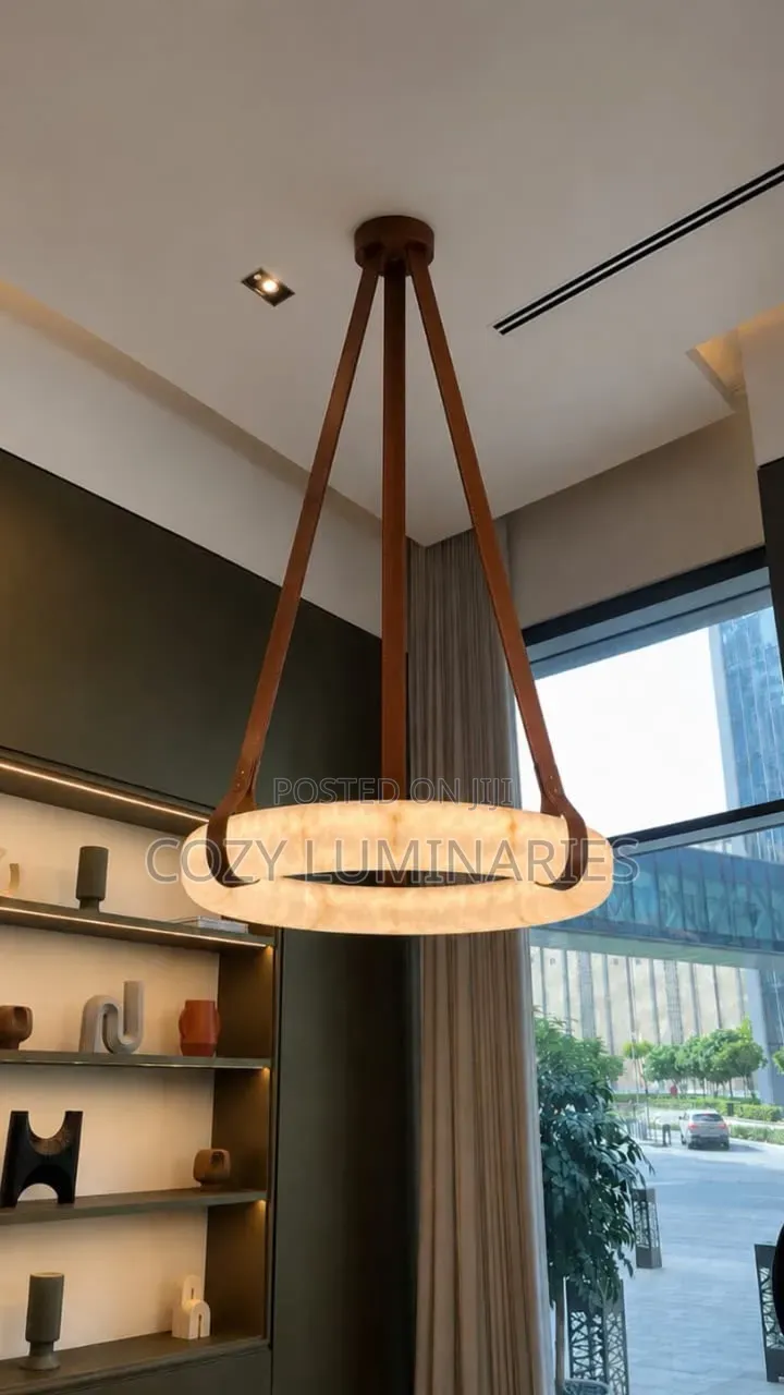 Luxury Alabaster Ring Chandelier With Leather Straps | 600mm & 800mm
