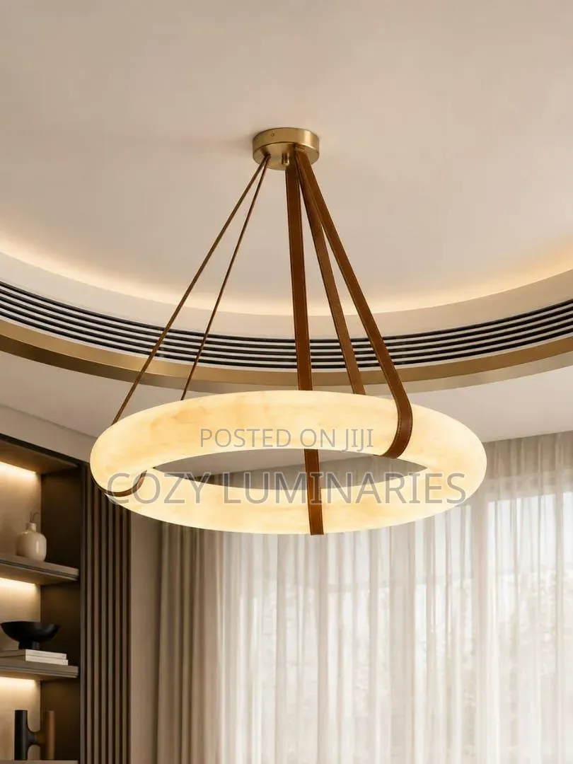 Luxury Alabaster Ring Chandelier With Leather Straps | 600mm & 800mm