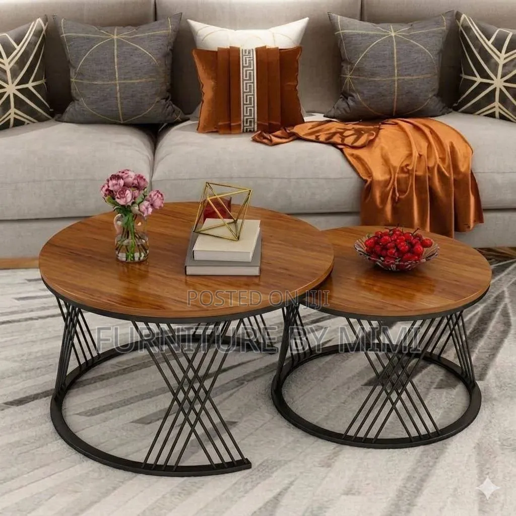 Modern Luxury Nesting Coffee Table Set (2-in-1 Round Wooden Top)