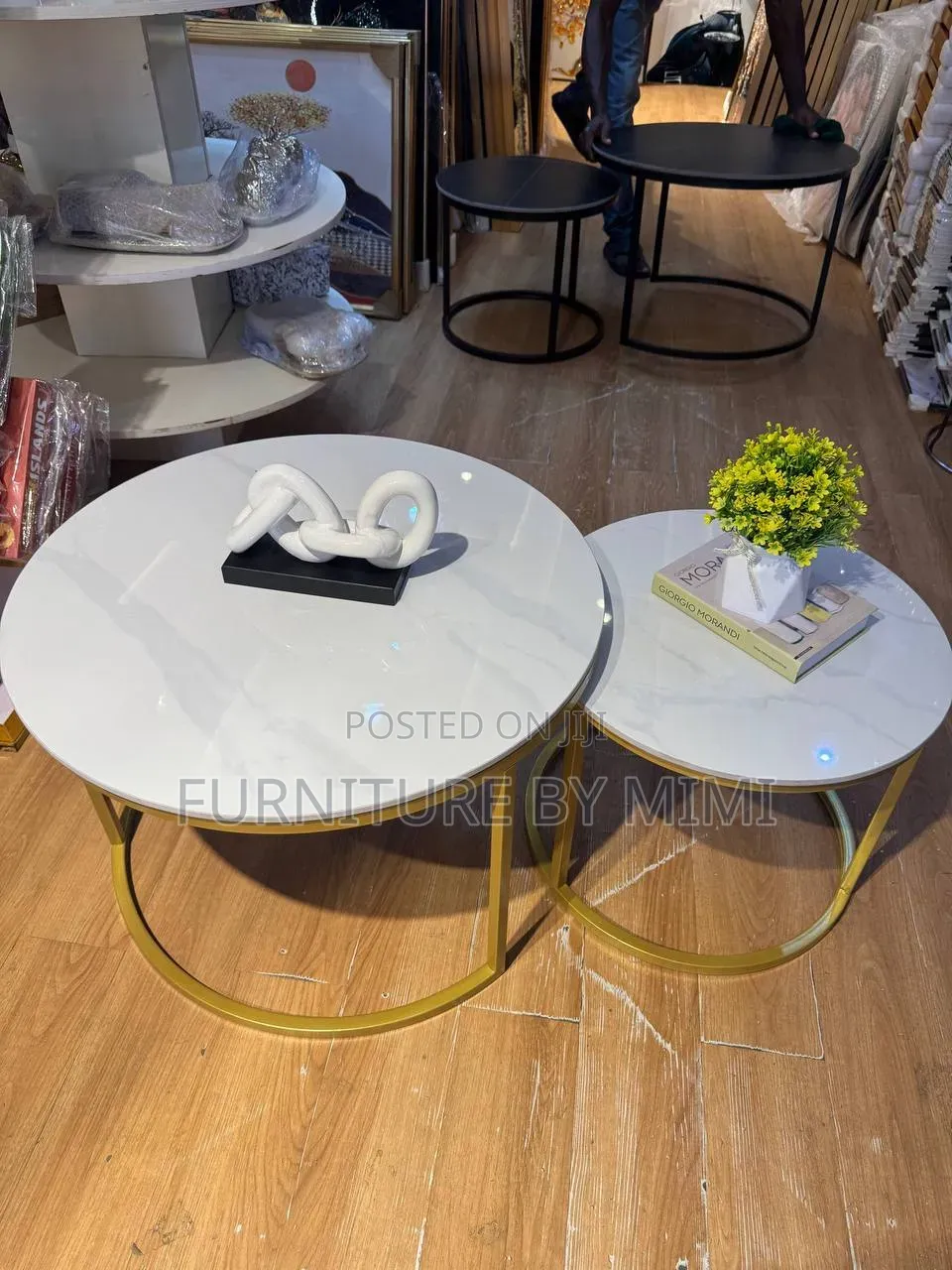 Modern Luxury Nesting Coffee Table Set (2-in-1 Round Wooden Top)