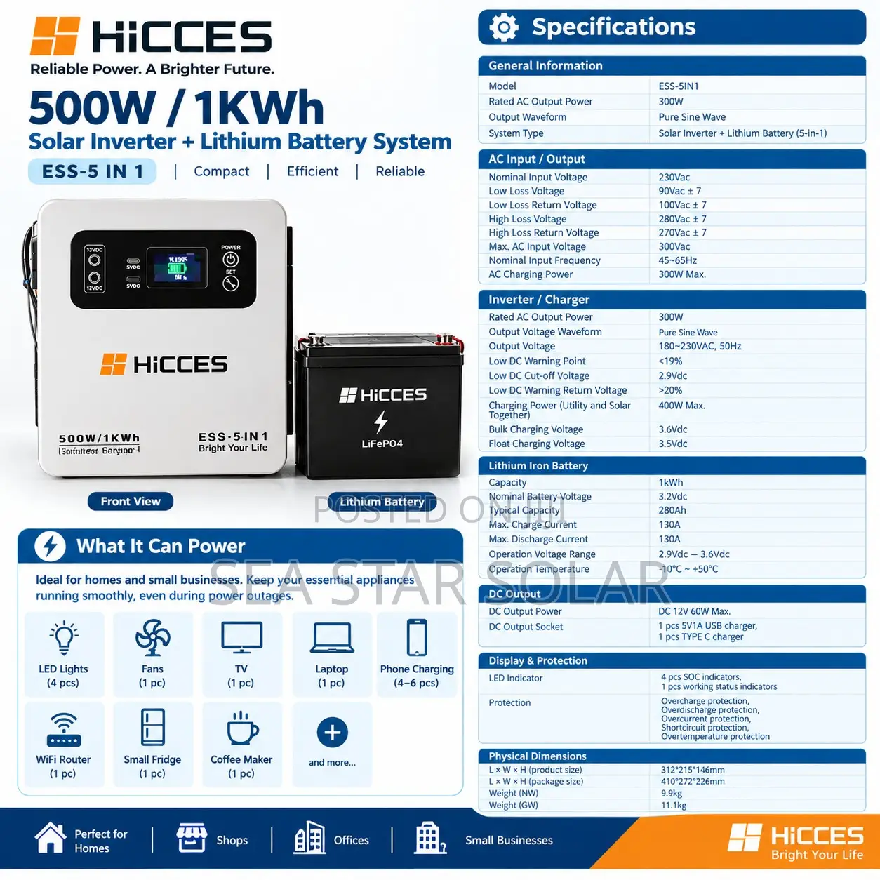 HiCCES 500W / 1kWh Solar Power Station