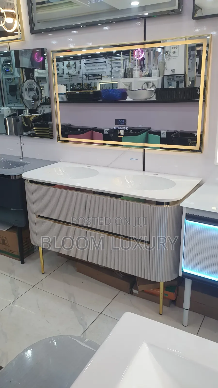 A Modern Double Bathroom Cabinet With LED 3Color Mirror