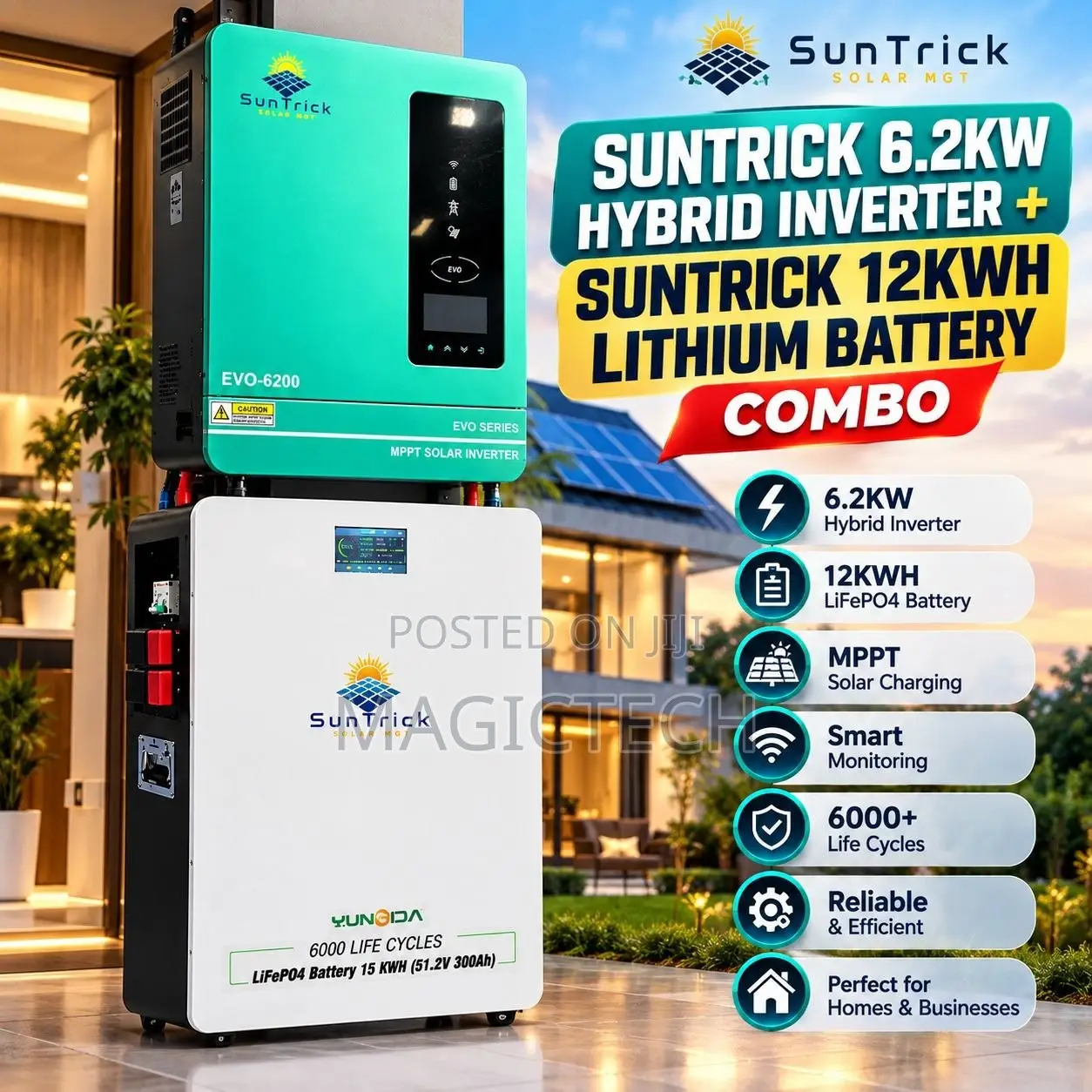 Suntrick 6.2kva 48v Hybrid Inverter + 15kwh 48v Lithium Battery Combo