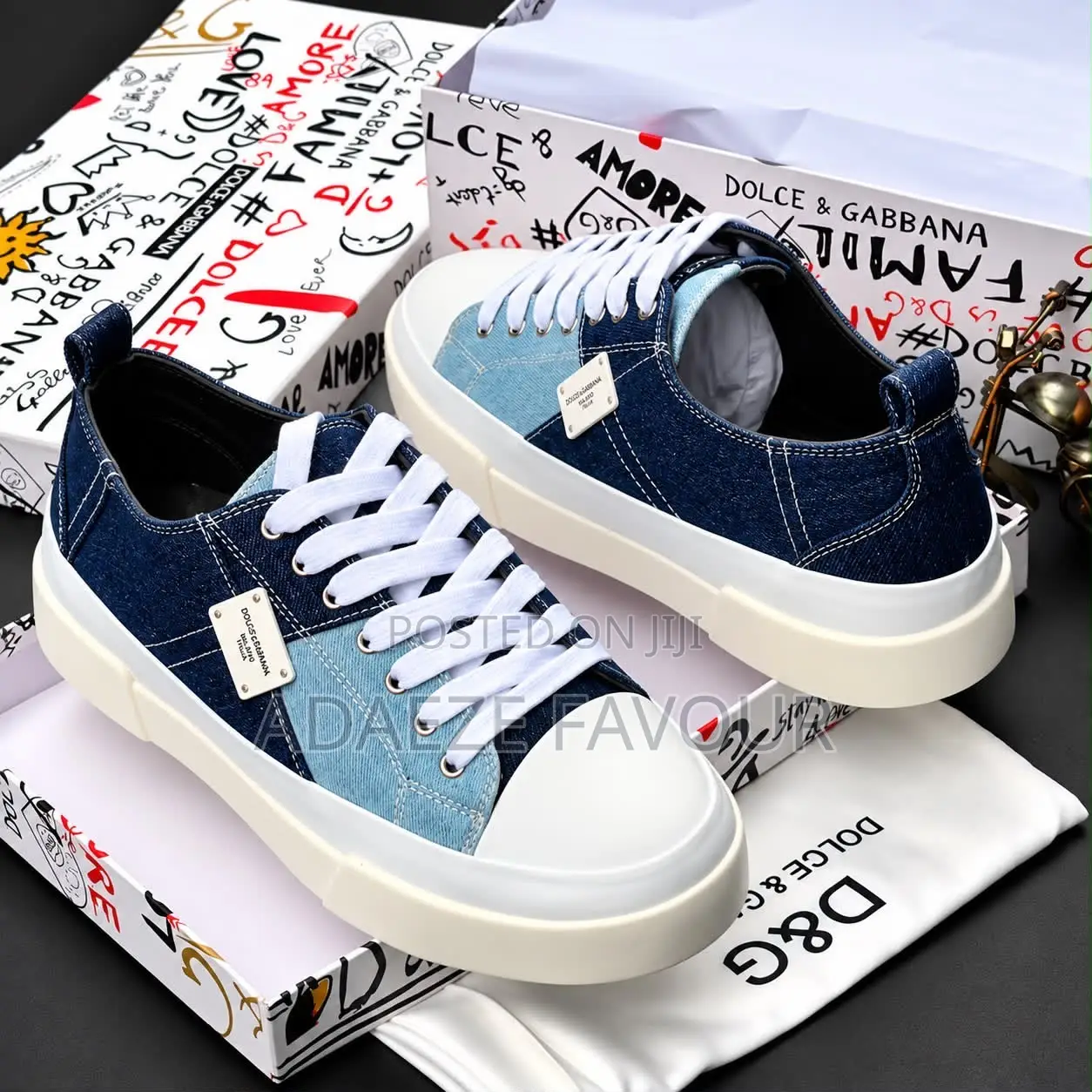 Men’s Blue Denim Lace-Up Sneakers
