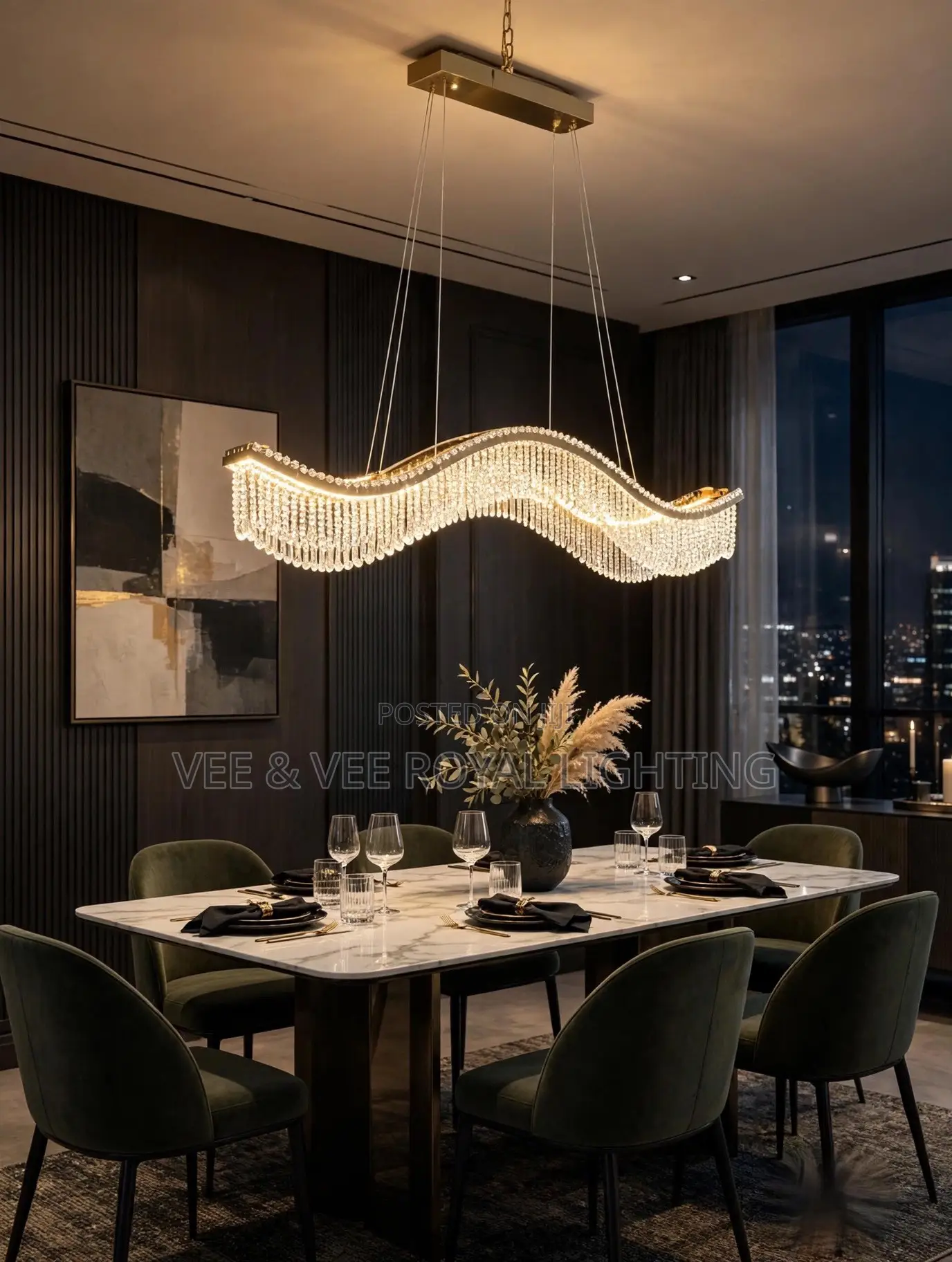 Big Luxury Wavy Crystal Chandelier -for Dining, Kitchen, Restaurant