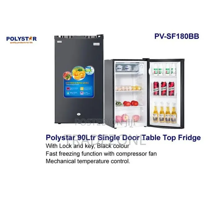 Polystar 90L Single Door Table Top Refrigerator | PV-SF180BB