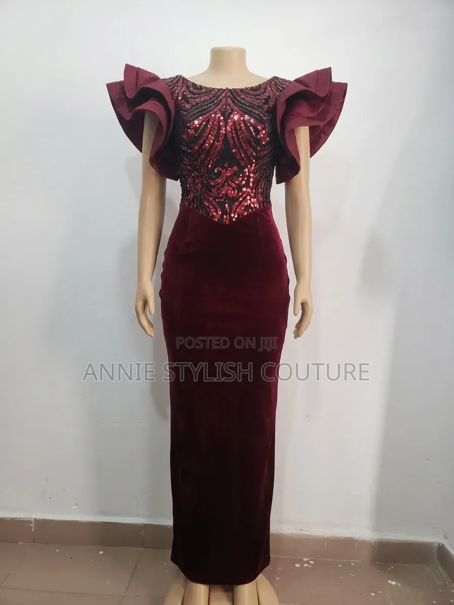 Burgundy Velour Ruffle Dress