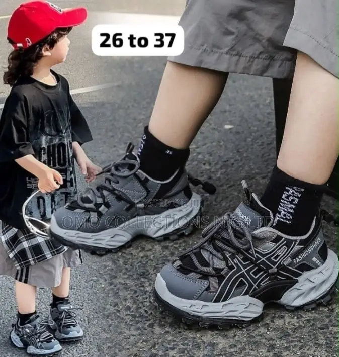 Kids’ Rugged Grey & Black Chunky Fashion Sneakers – Fully Boxed
