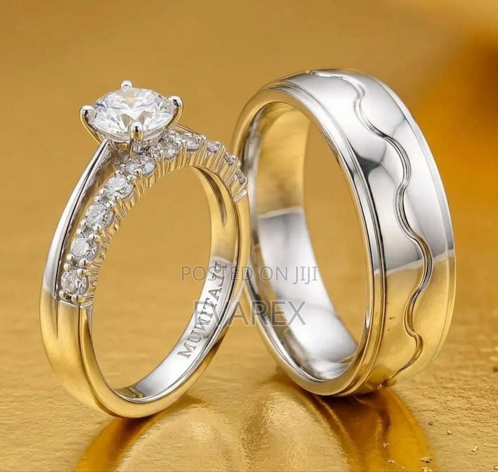 Platinum Silver Wedding/Engagement Ring Set.