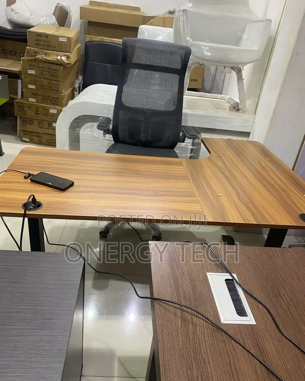 Brown L-Shaped Motorized Standing Desk