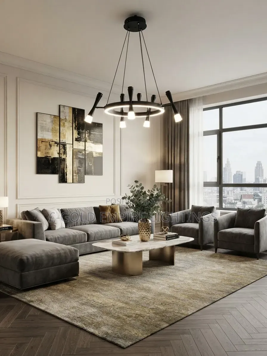 Brand New Modern Black Halo LED Pendant Chandelier With Spotlights