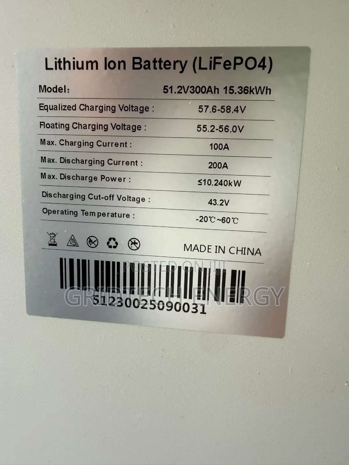 51.2V300Ah 15.36kWh