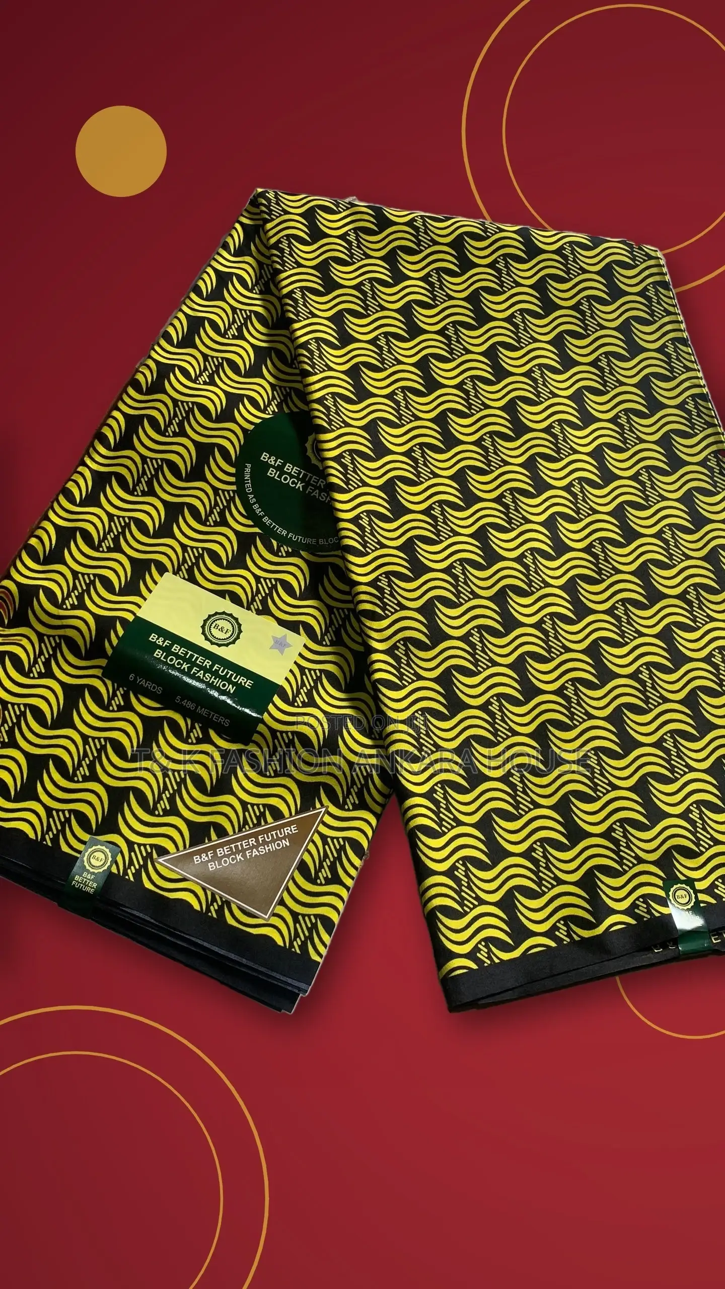 : B&F Better Future Block Fashion Ankara, 6 Yards (Yellow & Black)