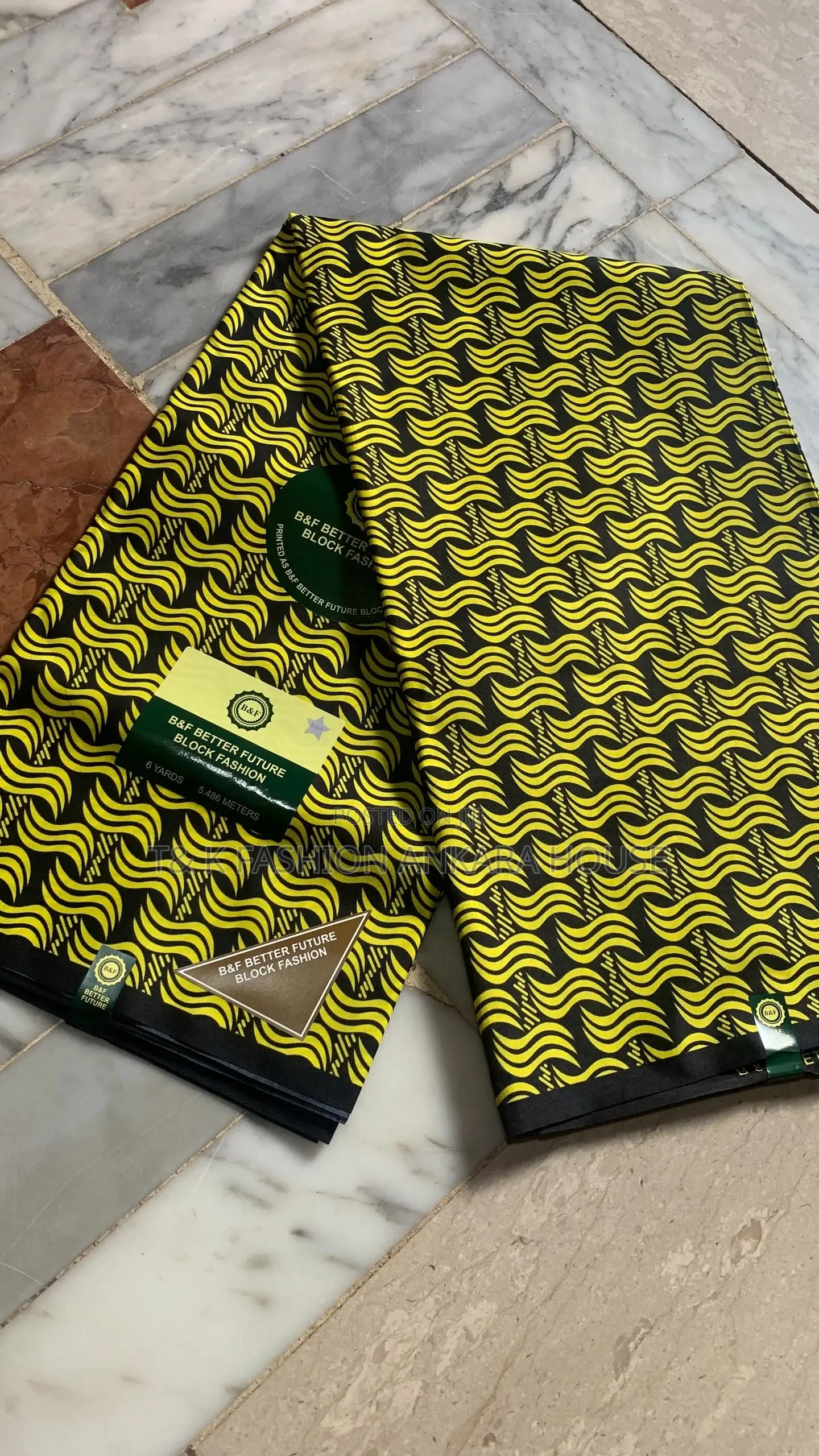: B&F Better Future Block Fashion Ankara, 6 Yards (Yellow & Black)