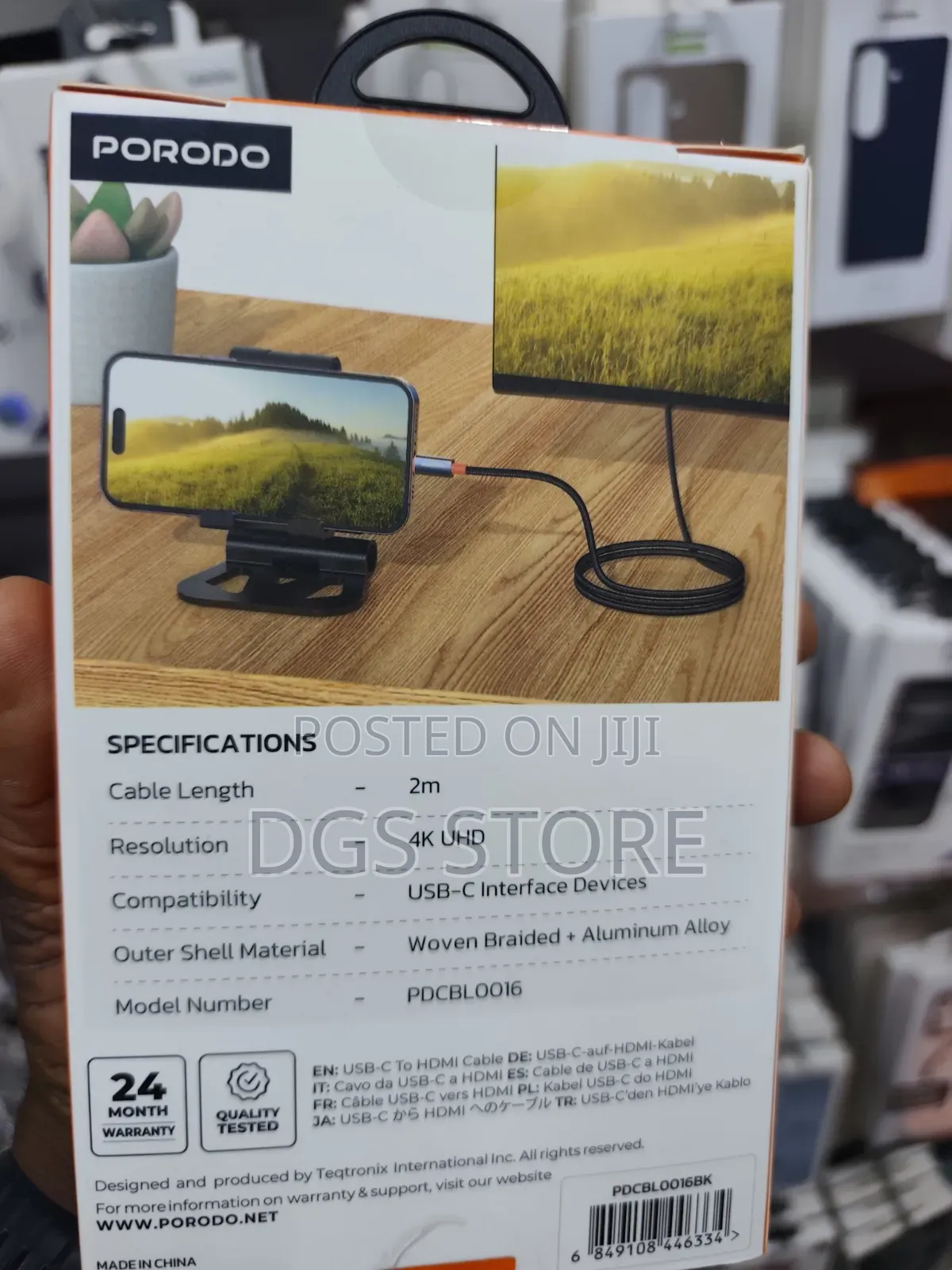 Porodo 4k Woven Braided USB C to HDMI Cable 2m