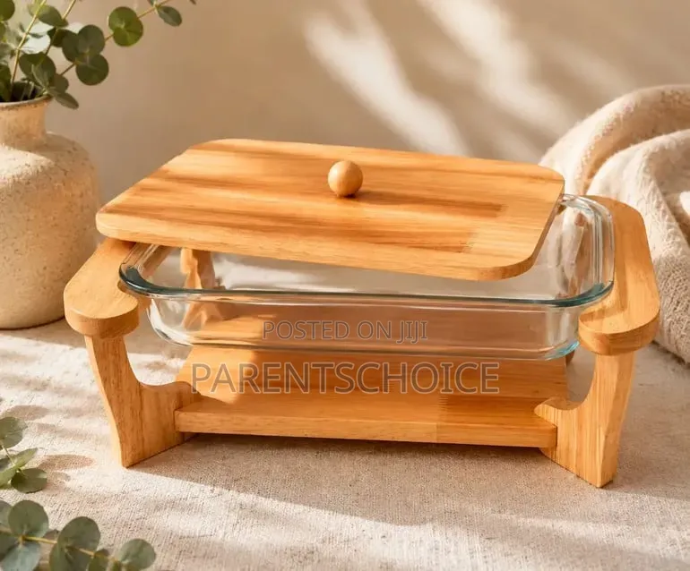 3L / 2.2L Premium Rectangular Wooden & Glass Serving Dish