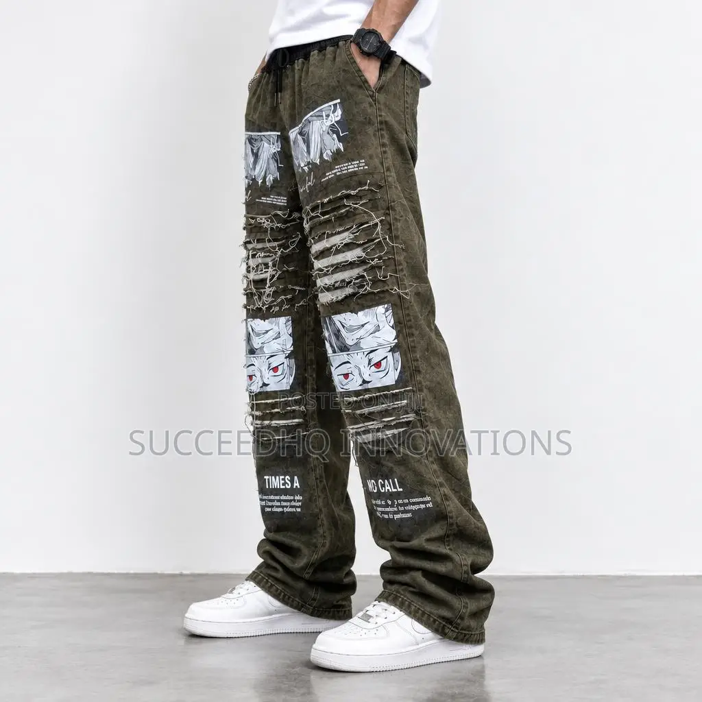Baggy Distressed Graphic Jeans Streetwear Anime Leg Denim Pants