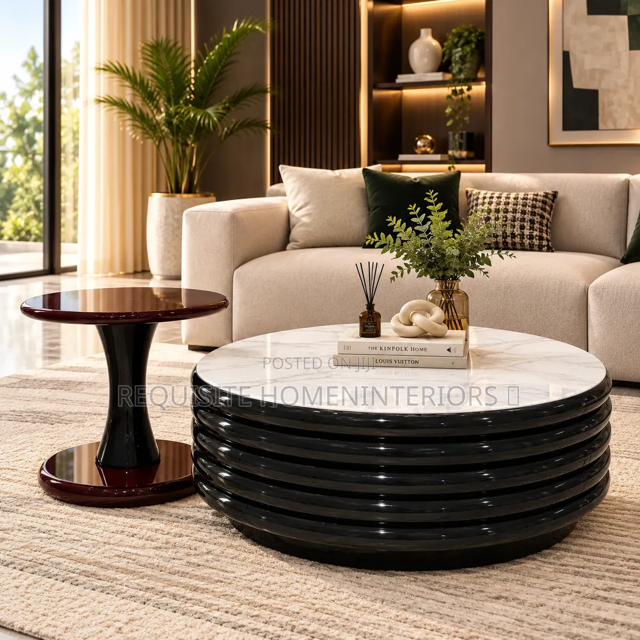 Luxury Black Round Coffee Table – Elegant Modern Statement Piece