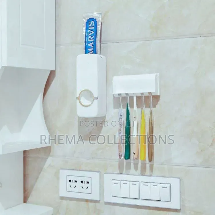 TOUCH ME TOOTHPASTE DISPENSER & 5 Toothbrush Holder Set