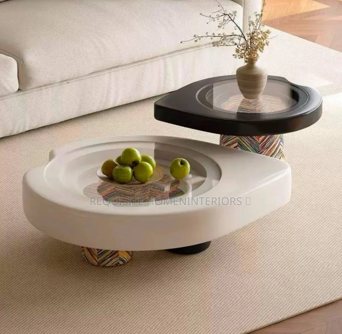 Luxury Modern Coffee Table Set – Elegant White & Black Center Tables