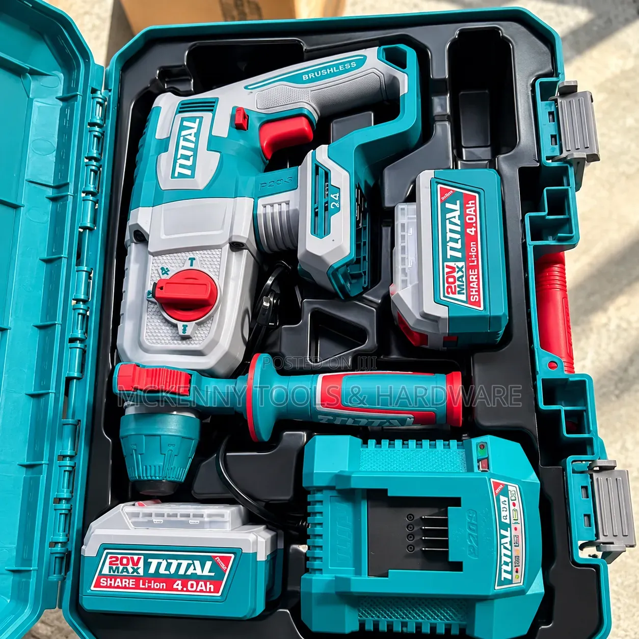 TOTAL 20V Brushless Rotary Hammer Drill 2 Batteries 4.0Ah + Charger