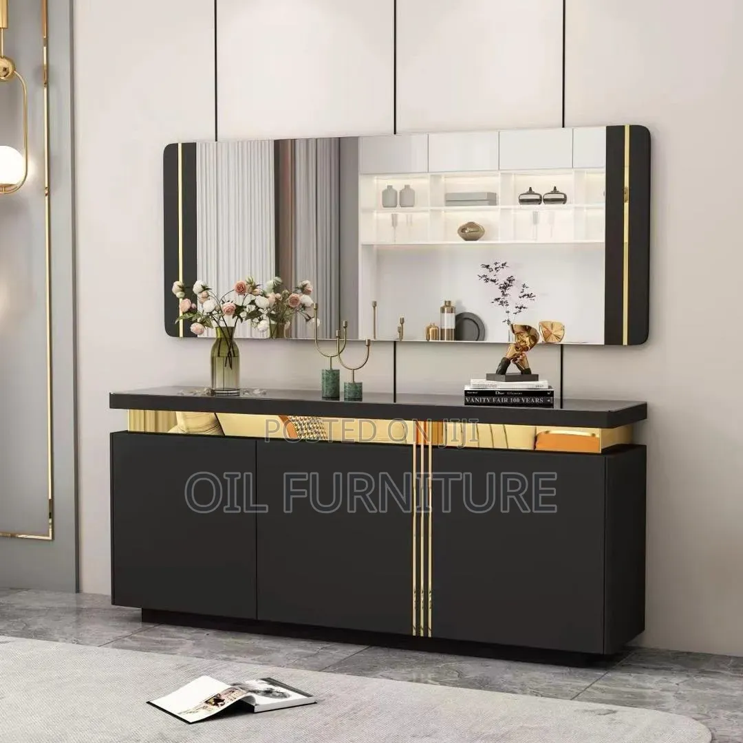​Luxury Modern Black & Gold Console Table With Wall Mirror Set