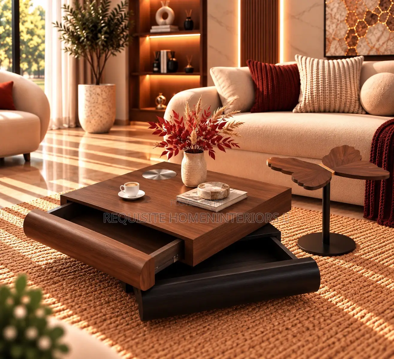 Luxury Modern Wooden Center Table Set – Elegant Designer Coffee Table