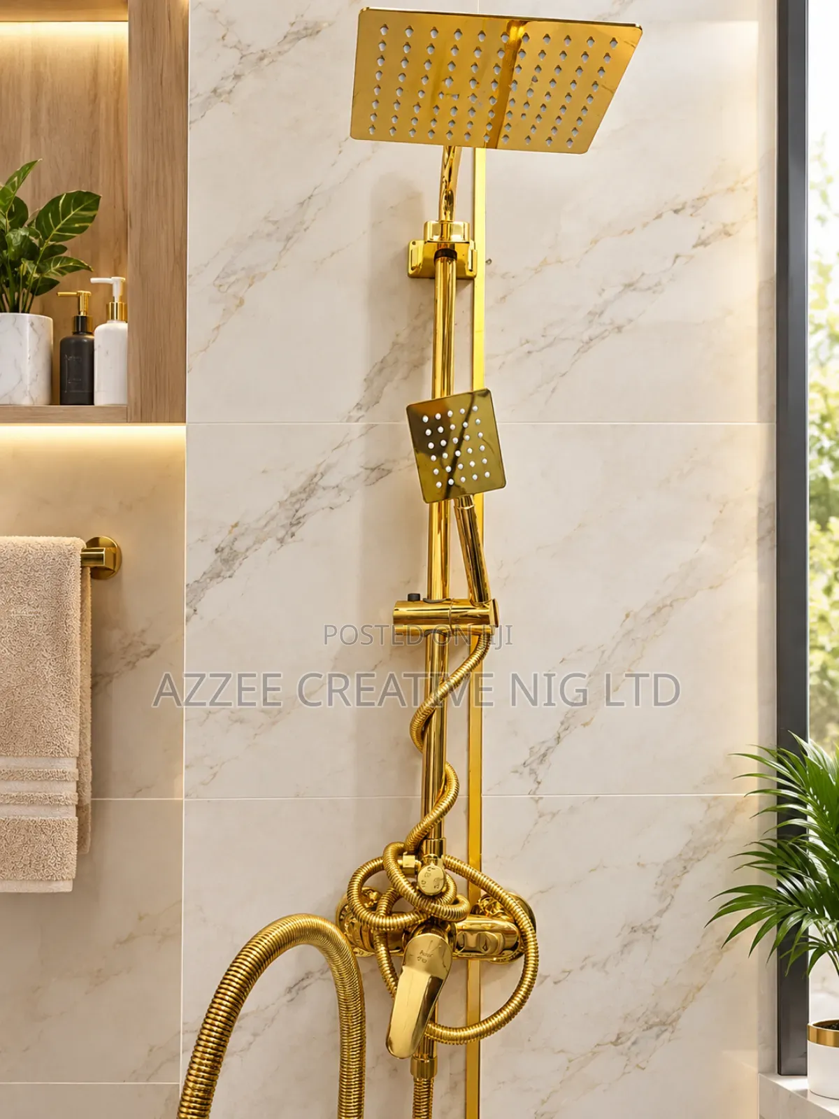 Luxury Gold Rainfall Standing Shower Set